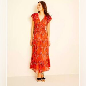 NWOT Shimmer Floral Flutter Sleeve Maxi Dress